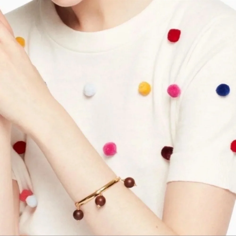 KATE SPADE Set of 2 Gold Cuffs with Wood Beads Second Nature Bracelet - Picture 6 of 12